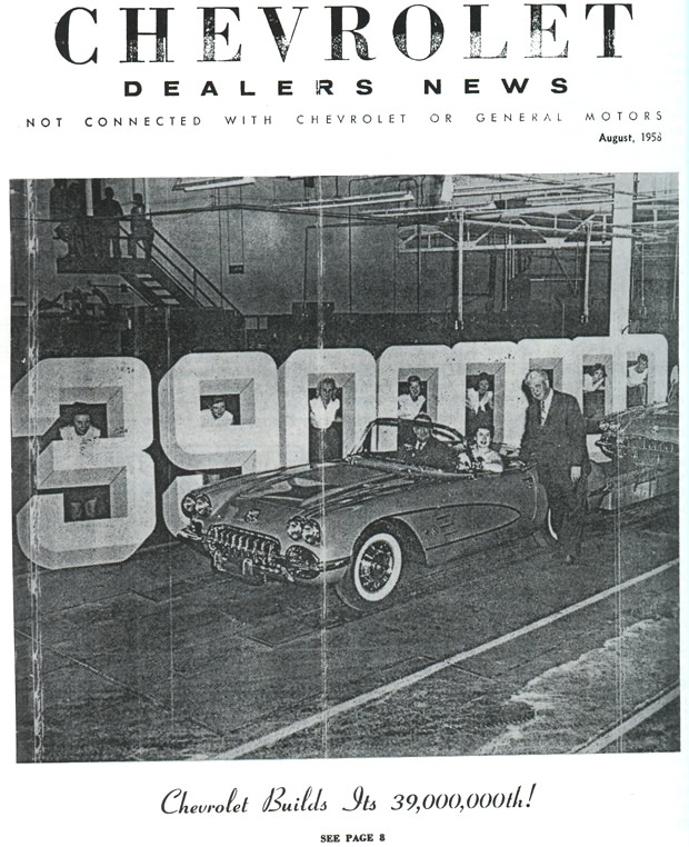 1958 Corvette - Chevrolet Dealer News:  Chevrolet Builds Its 39,000,000th Chevrolet!