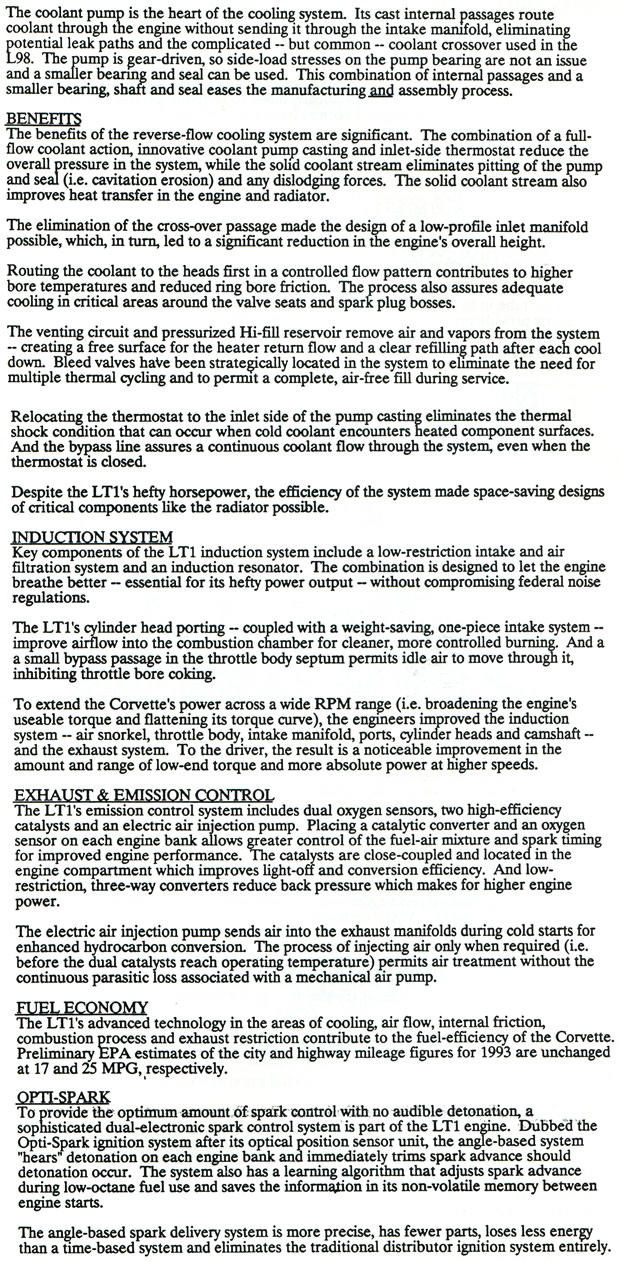 1993 Corvette Long Lead Press Previews - Specifications