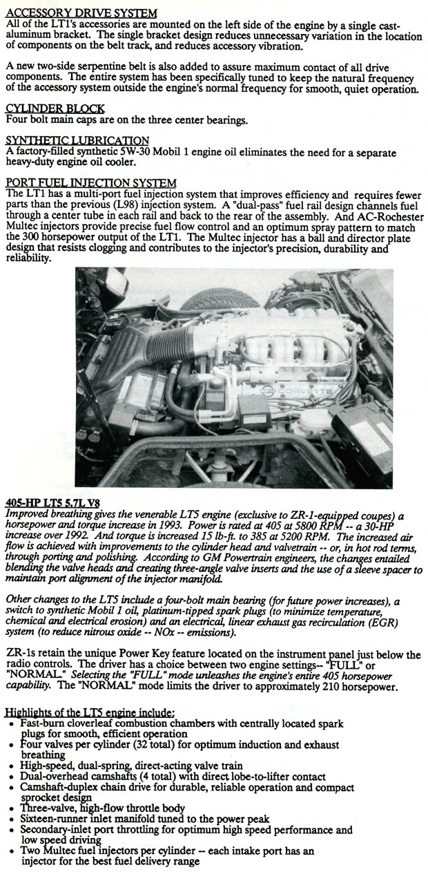 1993 Corvette Long Lead Press Previews - Specifications