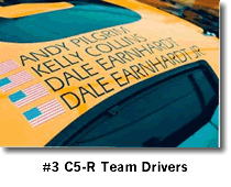 A picture showing the names of the drivers on the roof of the C5-R.