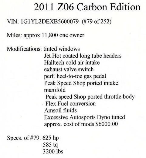 2011 Corvette Z06 Carbon Limited Edition - number 79 - Modifications