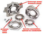 LS7, two-stage oil pump components.
