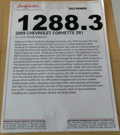 2009 Corvette ZR1 - Number 23 - Barrett-Jackson Auction Listing