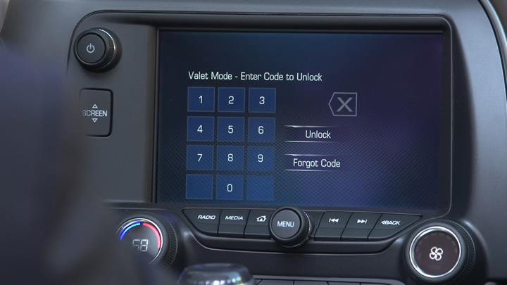 New for 2015, the Chevrolet Corvette Valet Mode with Performance Data Recorder is an industry-exclusive system that allows drivers to lock interior storage, disable the infotainment system, and now record video, audio and vehicle data.