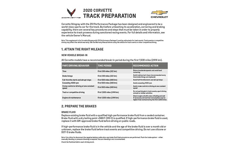 2020 Corvette Stingray Track Preparation