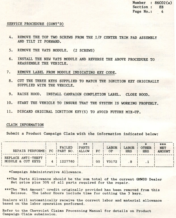 1986 Corvette Product Campaign - VATS 1986 Corvette Product Campaign - VATS
