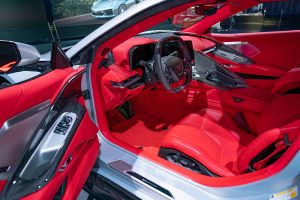 The 2023 Corvette Z06 in Silver Flare Metallic with Adrenaline Red Dipped Interior